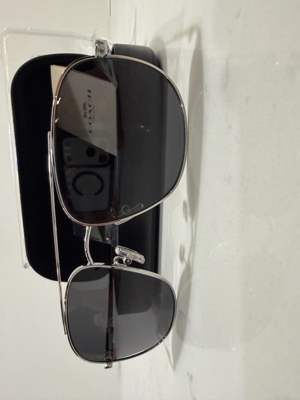 Coach Silver Frame Dark Gray Lens Aviator Sunglasses - Picture 5 of 10